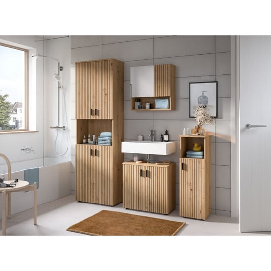 Furnilux Badcombinatie artisan oak 3-delige set met wastafel en spiegelkast 135 cm - Image 3