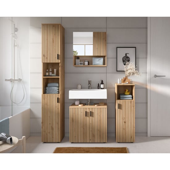 Furnilux Badcombinatie artisan oak 4-delige set met spiegelkast en wastafel - - Image 4