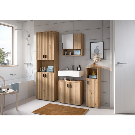 Furnilux Badcombinatie set artisan eik 3-delige badkamer meubels met spiegelkast - Image 3