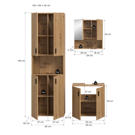 Furnilux Badcombinatie artisan oak 3-delige set met wastafel en spiegelkast 135 cm - Image 4