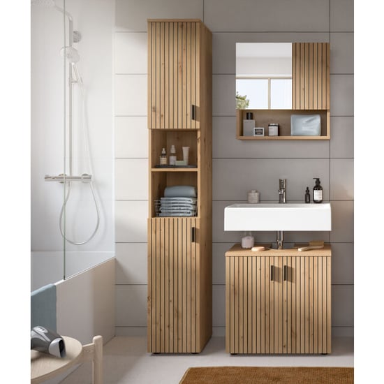 Furnilux Badcombinatie artisan oak 3-delige set met spiegelkast en wastafel 105x192cm - Image 5