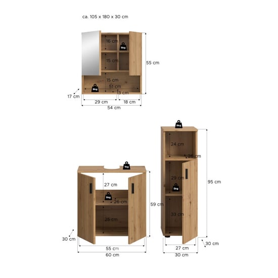 Furnilux Badcombinatie set artisan eik 3-delige badkamer meubels met spiegelkast - Image 4