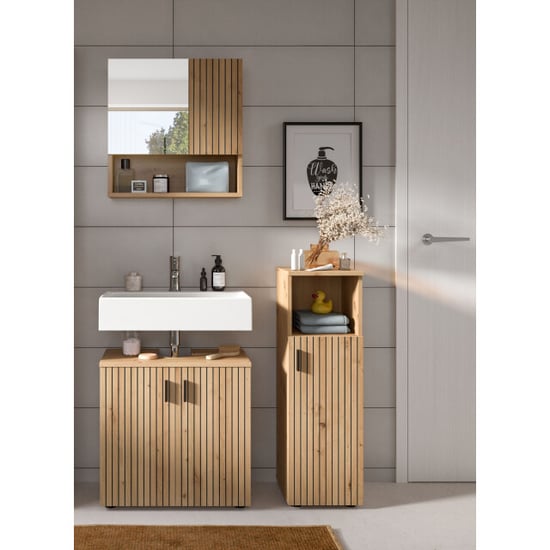Furnilux Badcombinatie set artisan eik 3-delige badkamer meubels met spiegelkast - Image 5