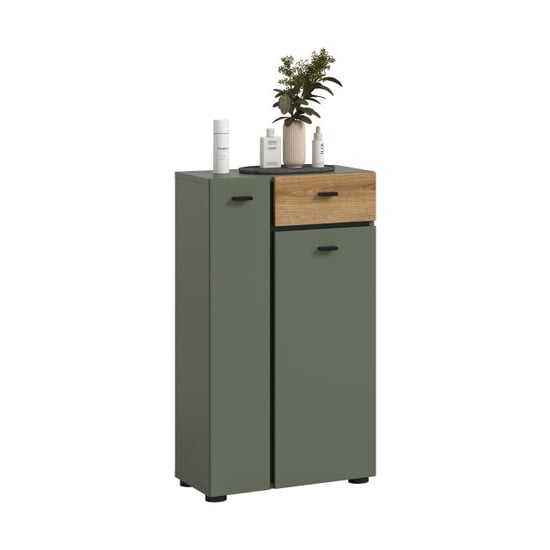 Furnilux Moderne badkamer kast op wielen in sage green eiken look ruime opbergkast - Image 1