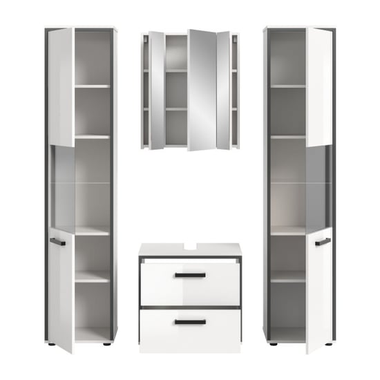 Furnilux Elegante 4-delige badcombinatie met hoge kasten spiegelkast en wastafel - - Image 2
