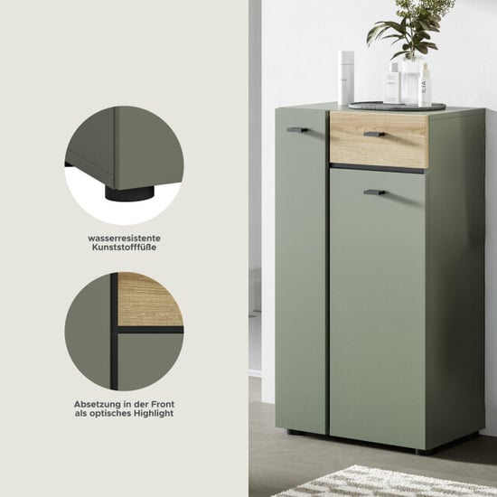 Furnilux Moderne badkamer kast op wielen in sage green eiken look ruime opbergkast - Image 2