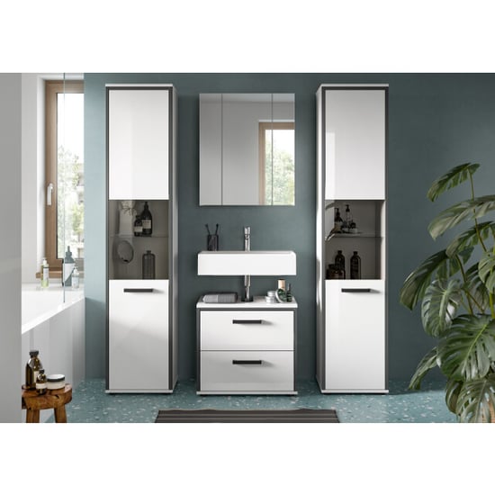 Furnilux Elegante 4-delige badcombinatie met hoge kasten spiegelkast en wastafel - - Image 3