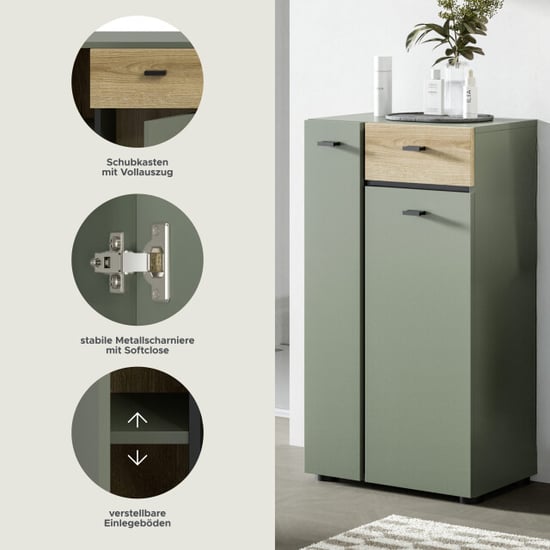 Furnilux Moderne badkamer kast op wielen in sage green eiken look ruime opbergkast - Image 3