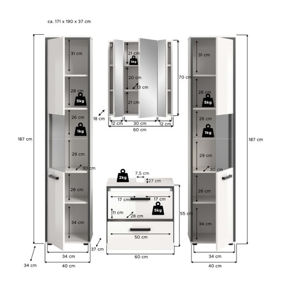 Furnilux Elegante 4-delige badcombinatie met hoge kasten spiegelkast en wastafel - - Image 4