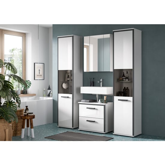 Furnilux Elegante 4-delige badcombinatie met hoge kasten spiegelkast en wastafel - - Image 5