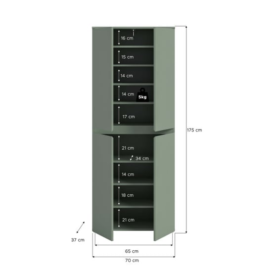 Furnilux Universele kast in rookgroen 7 verstelbare planken en kledingstang 70x175x37 - Image 3