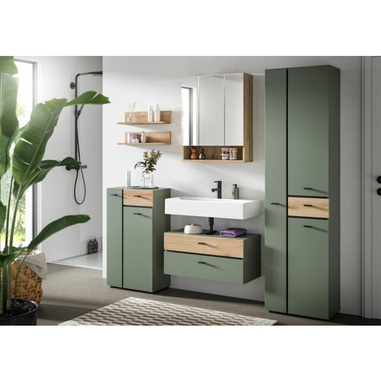 Furnilux Moderne badkamer kast op wielen in sage green eiken look ruime opbergkast - Image 6