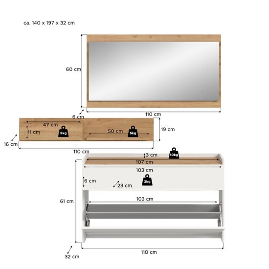 Furnilux Garderobecombinatie op wielen 3-delige set met spiegel en schoenenkast - Image 3