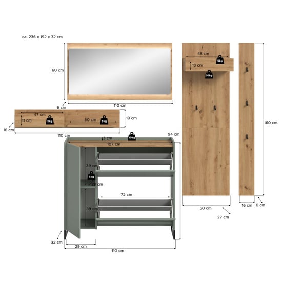 Furnilux Moderne garderobecombinatie met led-verlichting 5-delige set met spiegel en - Image 3