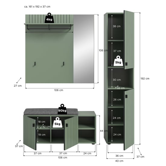 Furnilux Garderobecombinatie met opbergkast en zitkussen modulaire inrichting op wielen - Image 4