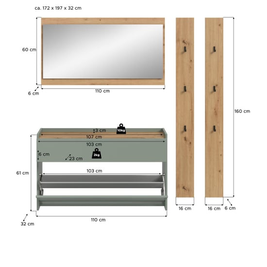 Furnilux 4-delige garderobecombinatie met schoenenkast en spiegel orde en stijl - Image 4