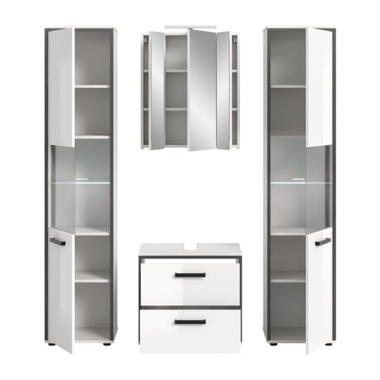 Furnilux Badcombinatie met verlichting 4-delige set met hoge kasten en spiegelkast - Image 2