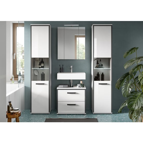 Furnilux Badcombinatie met verlichting 4-delige set met hoge kasten en spiegelkast - Image 3