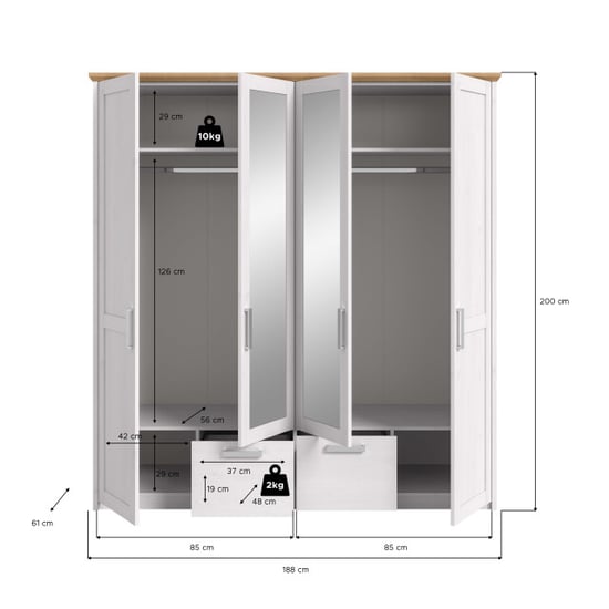 Furnilux 4-deurs kledingkast met spiegel ruime opbergoplossing voor je slaapkamer - Image 3