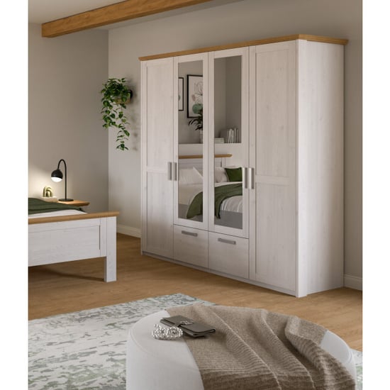 Furnilux 4-deurs kledingkast met spiegel ruime opbergoplossing voor je slaapkamer - Image 5