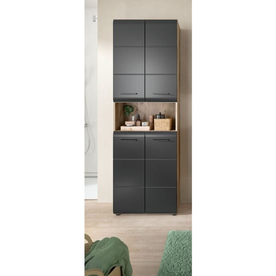 Furnilux Brede hoge kast badkamer mat en eiken ruime opbergoplossing - Image 4