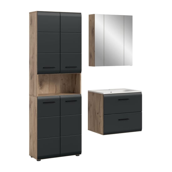 Furnilux Moderne badcombinatie met hoge kast mat en eiken 4-delige set - Image 1