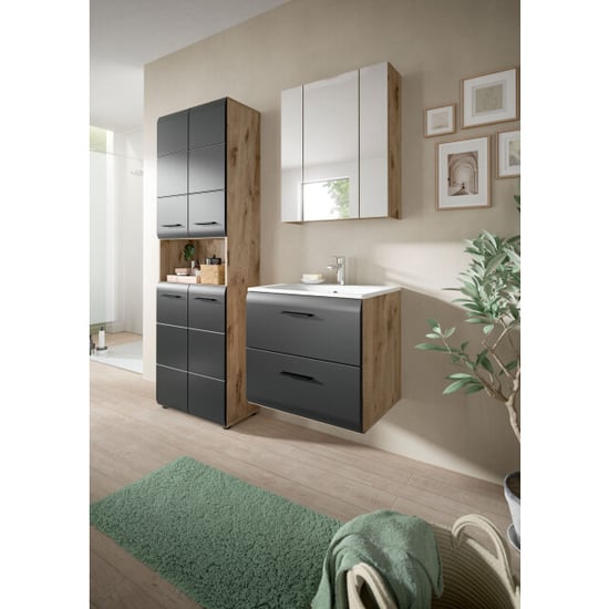 Furnilux Moderne badcombinatie met hoge kast mat en eiken 4-delige set - Image 2