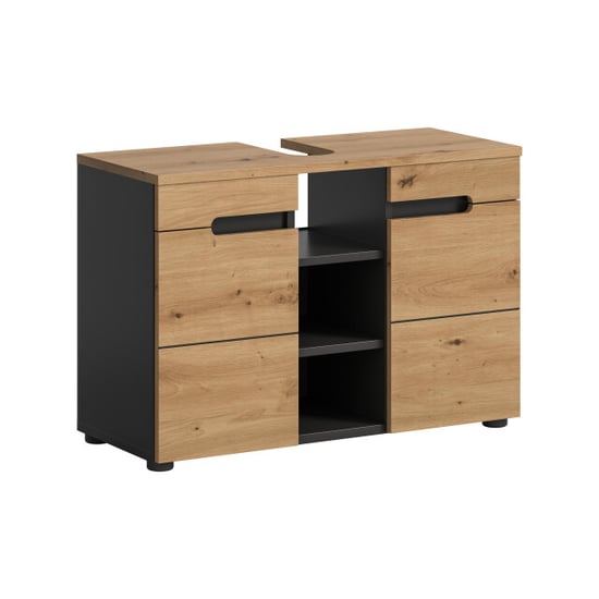 Furnilux Wastafelkast basalt grijs moderne badkamer opbergkast met houtlook 80x55x34 - Image 1