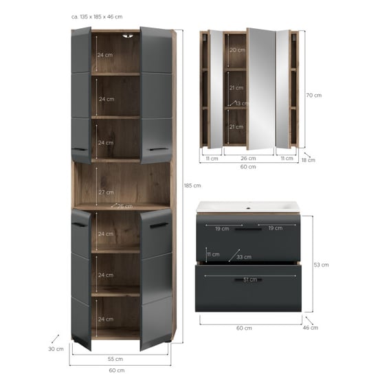 Furnilux Moderne badcombinatie met hoge kast mat en eiken 4-delige set - Image 4