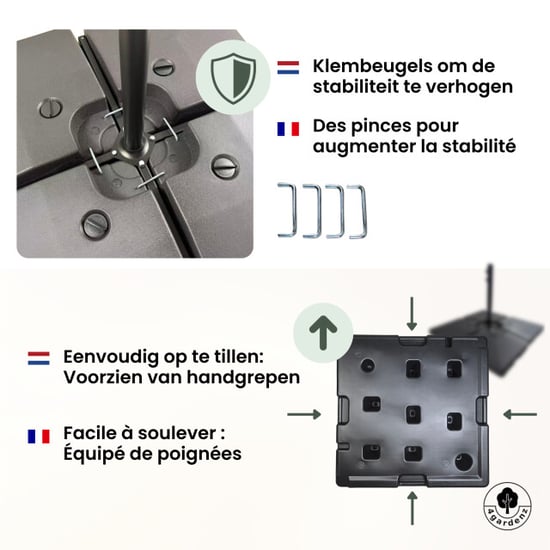 4gardenz ® parasolvoet-tegels vulbaar 120 kg – 4-delige set voor zweefparasols en - Image 2