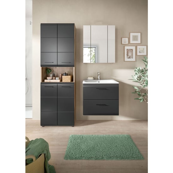 Furnilux Moderne badcombinatie met hoge kast mat en eiken 4-delige set - Image 5