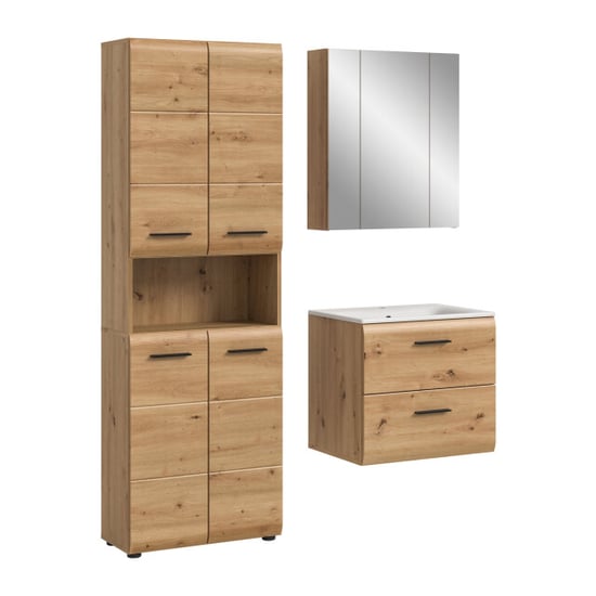 Furnilux Badcombinatie met hoge kast en spiegelkast moderne eikenlook en - - Image 1