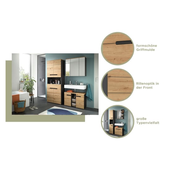 Furnilux Wastafelkast basalt grijs moderne badkamer opbergkast met houtlook 80x55x34 - Image 4