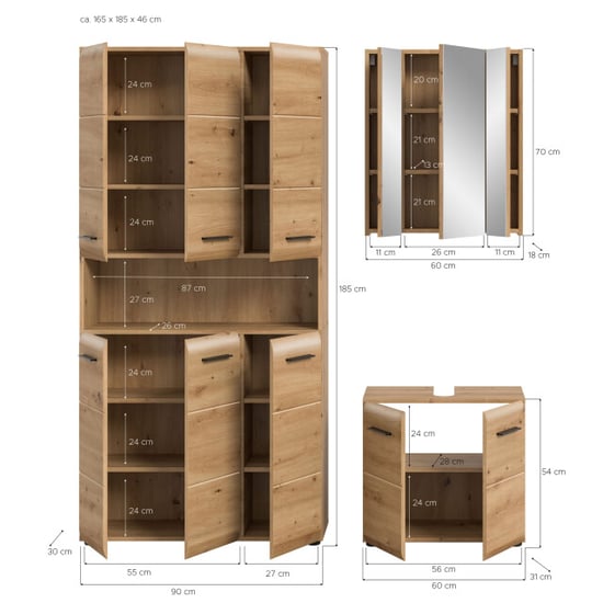 Furnilux Badcombinatie in artisan oak 3-delige set met spiegelkast en wastafel - - Image 2