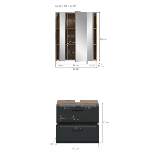 Furnilux Badcombinatie op wielen badkast met spiegelkast 60x185x30 cm - Image 4