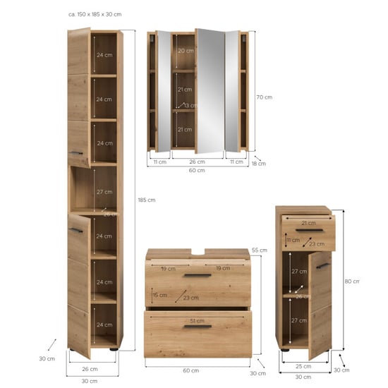 Furnilux Moderne badcombinatie in en eiken 4-delige set met hoge kast en - Image 3