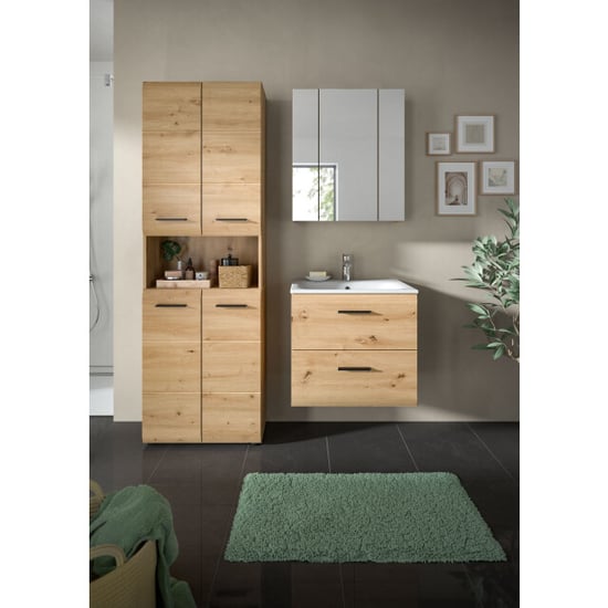 Furnilux Badcombinatie met hoge kast en spiegelkast moderne eikenlook en - - Image 3