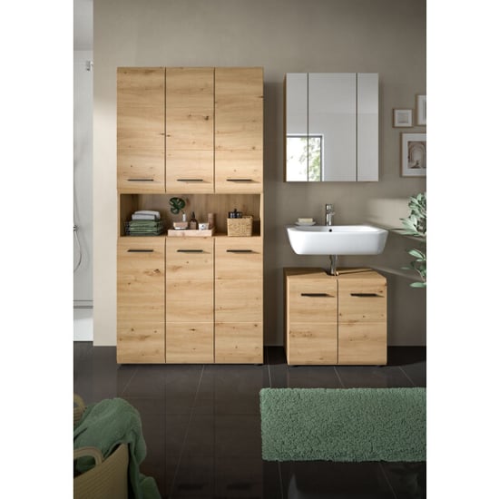 Furnilux Badcombinatie in artisan oak 3-delige set met spiegelkast en wastafel - - Image 3