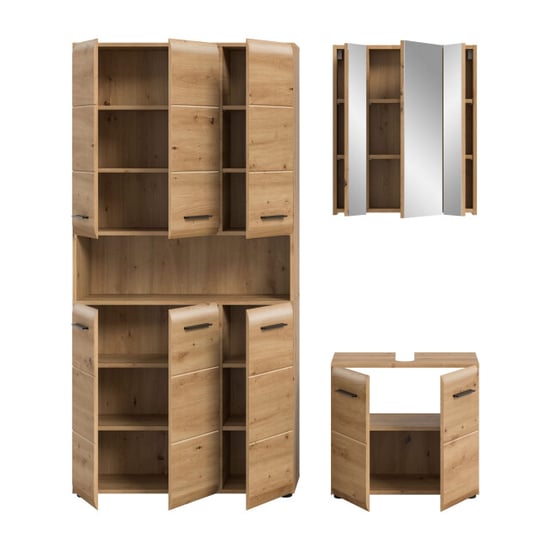 Furnilux Badcombinatie in artisan oak 3-delige set met spiegelkast en wastafel - - Image 4