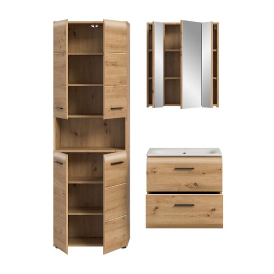 Furnilux Badcombinatie met hoge kast en spiegelkast moderne eikenlook en - - Image 5