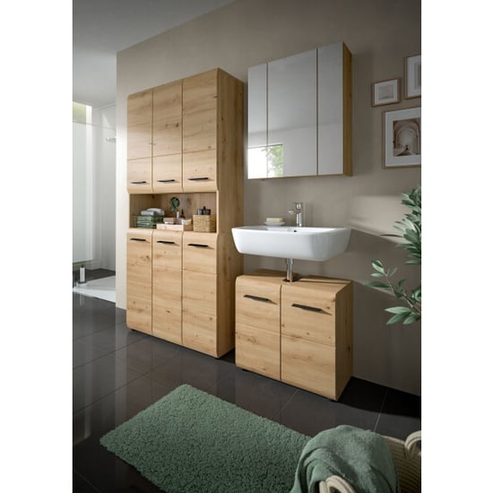 Furnilux Badcombinatie in artisan oak 3-delige set met spiegelkast en wastafel - - Image 5