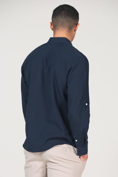 Navy Linen Blend Long Sleeve Button-Up Shirt - Image 2