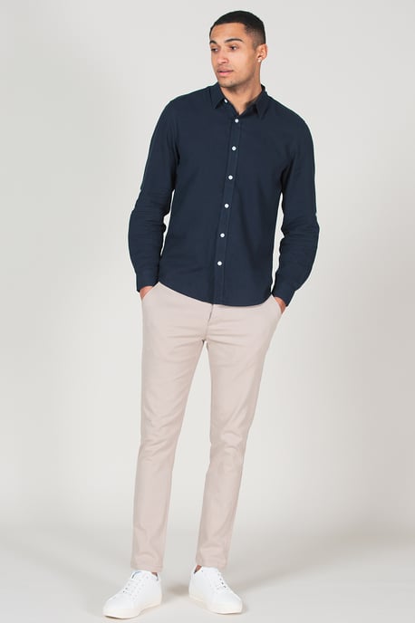Navy Linen Blend Long Sleeve Button-Up Shirt - Image 3