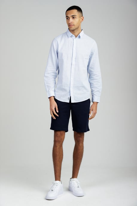 Light Blue Linen Blend Long Sleeve Button-Up Shirt - Image 2