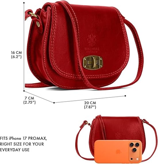 Women's Genuine Italian Leather Cross Body Bag in Red - Image 3