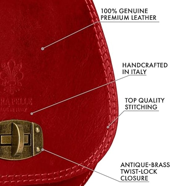 Women's Genuine Italian Leather Cross Body Bag in Red - Image 4