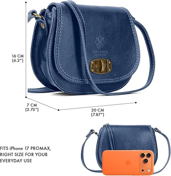 Women's Genuine Italian Leather Cross Body Bag in Navy - Image 3