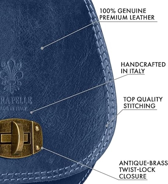 Women's Genuine Italian Leather Cross Body Bag in Navy - Image 4