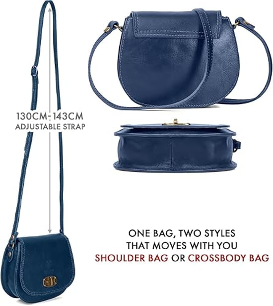 Women's Genuine Italian Leather Cross Body Bag in Navy - Image 6