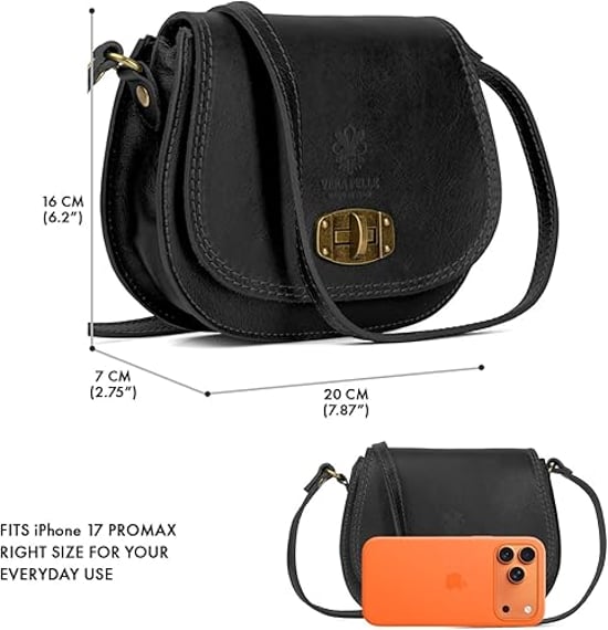 Women's Genuine Italian Leather Cross Body Bag in Black - Image 3